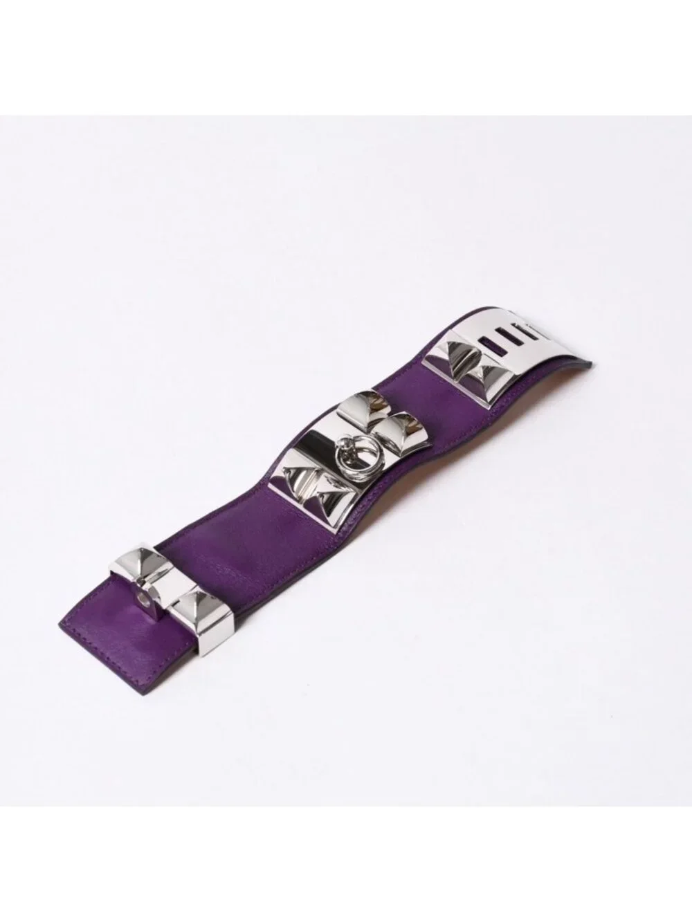 Hermes Collier de Chien Bracelet S Leather Purple Silver
